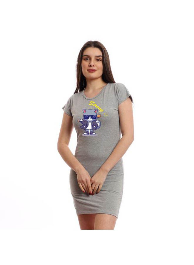 Mesery Printed Short Sleeve Round Neck Sleepshirt Grey  - Image 1