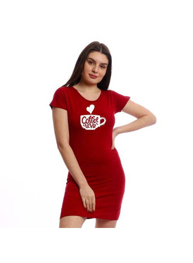 Mesery Printed Short Sleeve Round Neck Sleepshirt Red  - Image 1