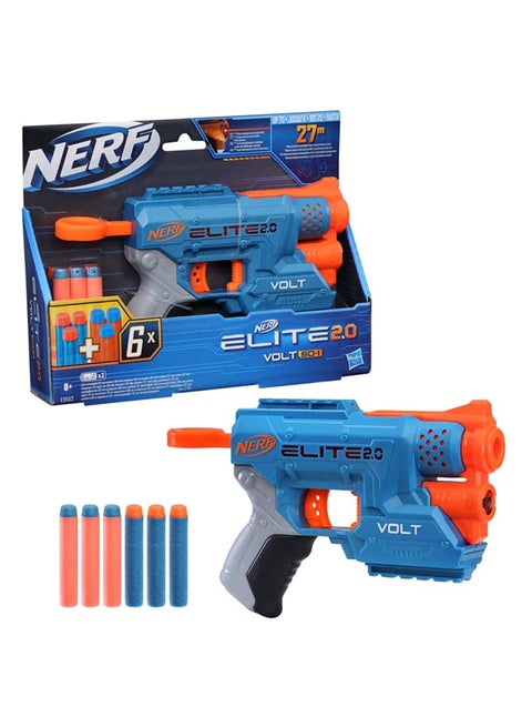 Elite 2.0 Volt Sd-1 Blaster - 6 Official Nerf Darts, Light Beam Targeting, 2-Dart Storage, 2 Tactical Rails To Customize For Battle, Fires Darts Up to 90 Feet, Ages 8+