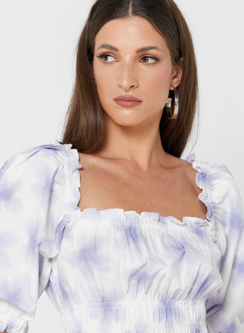 Square Neck Ruched Top Multicolour