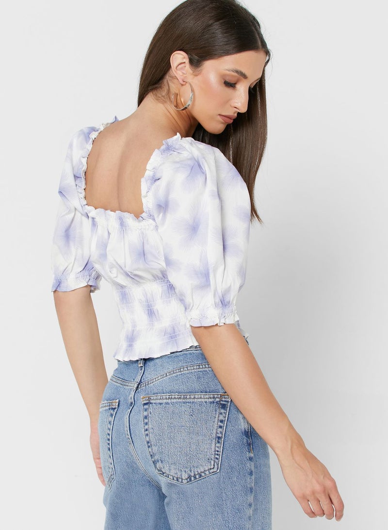 Square Neck Ruched Top Multicolour