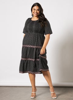 Vero Moda Curve Jelis Tiered Geometric Pattern Dress Black  - Image 4