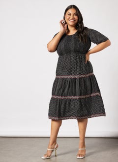 Vero Moda Curve Jelis Tiered Geometric Pattern Dress Black  - Image 1