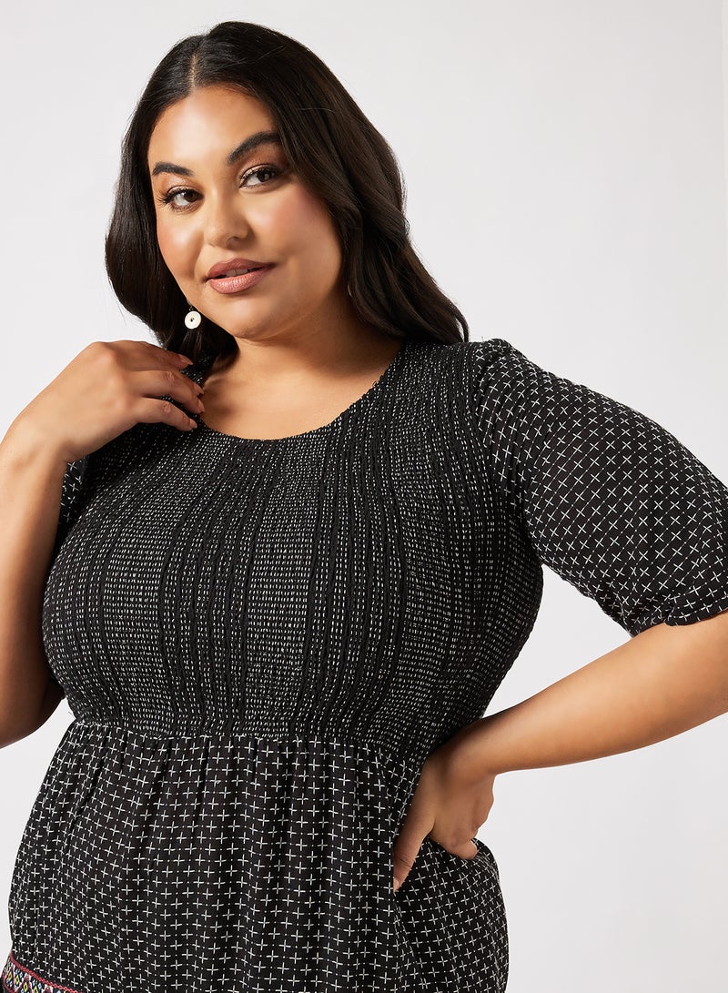 Vero Moda Curve Jelis Tiered Geometric Pattern Dress Black  - Image 3