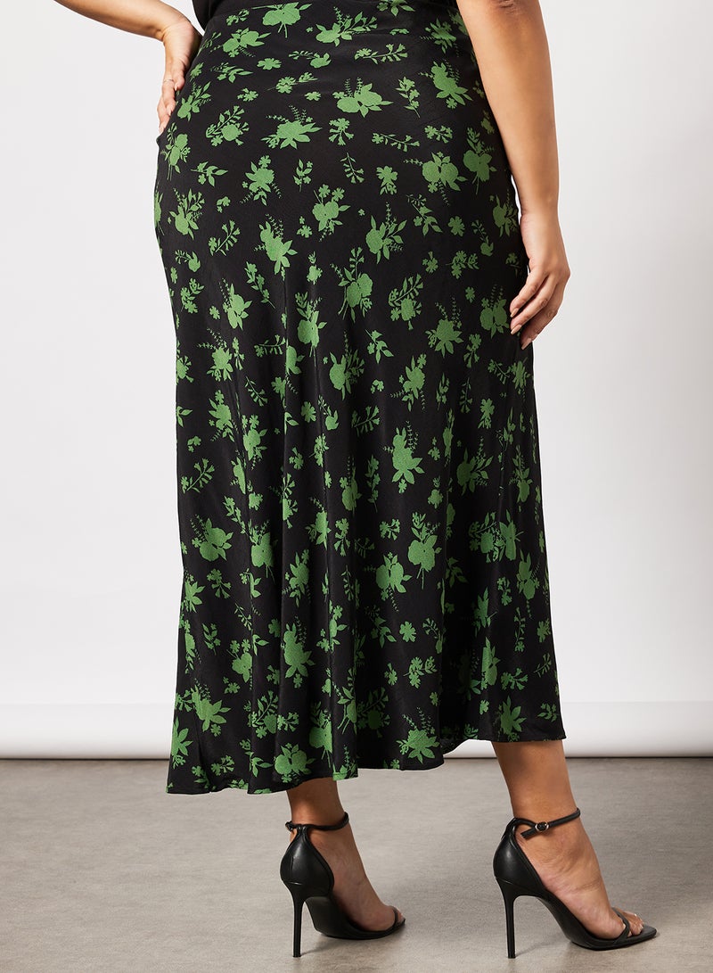 Violeta By Mango - Plus Size Floral Print Skirt Black - Image 1