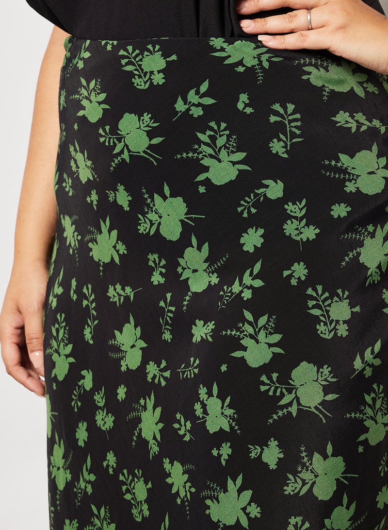 Violeta By Mango - Plus Size Floral Print Skirt Black - Image 1