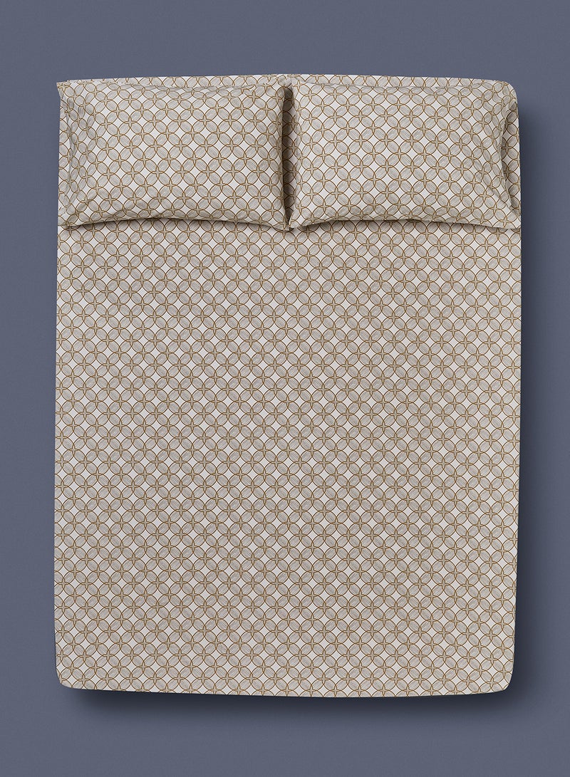 Noon East - Fitted Bedsheet Set Queen Size 100% Cotton Premium Quality 200 TC Everyday Use Breathable And Soft, With 1 Bed Sheet 150X200 Cm + 25cm And 2 Pillow Cases 50X75 Cm - White/Mustard White/Mustard - Image 1