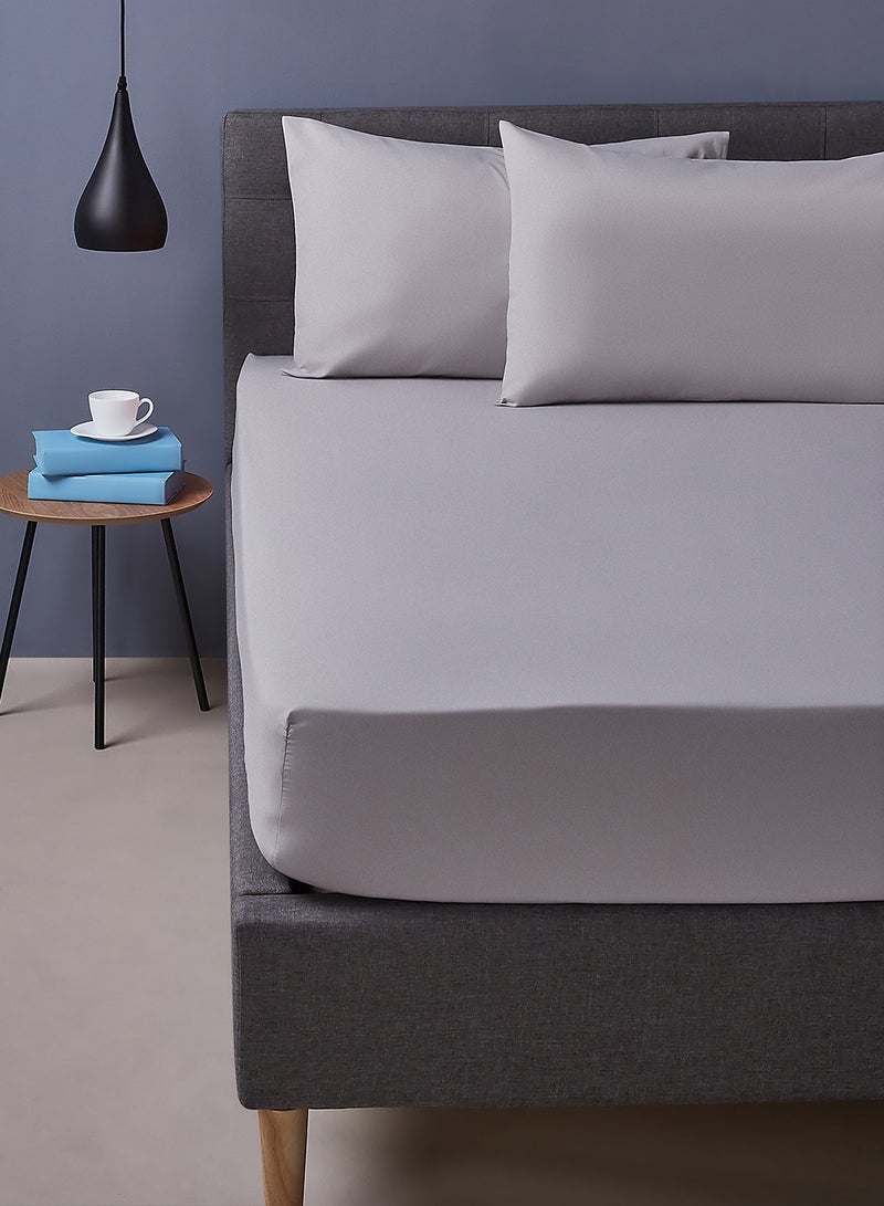 Noon East Fitted Bedsheet Set King Size 100% Cotton Premium Quality 300 TC Everyday Use Breathable And Soft, With 1 Bed Sheet 200X200 Cm + 25cm And 2 Pillow Cases 50X75 Cm - Light Grey Light Grey King  - Image 2
