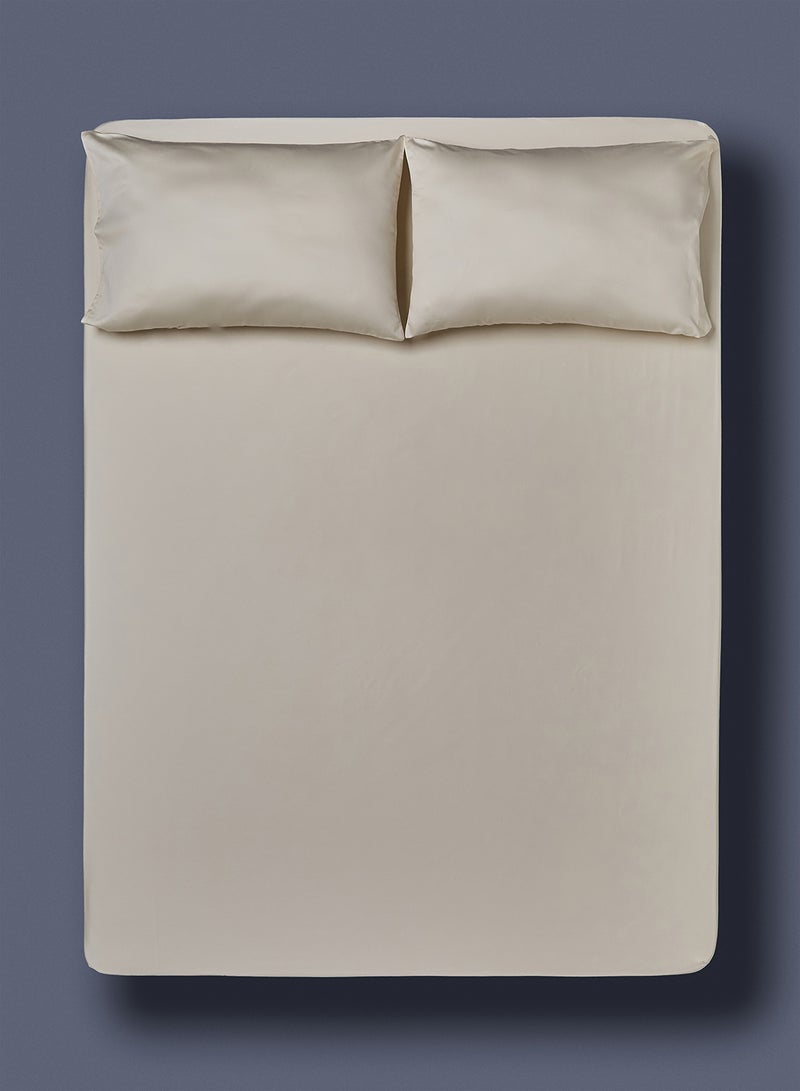 Noon East Fitted Bedsheet Set King Size 100% Cotton Premium Quality 500 TC Everyday Use Breathable And Soft, With 1 Bed Sheet 200X200 Cm + 25cm And 2 Pillow Cases 50X75 Cm - Ivory Ivory King - Image 1