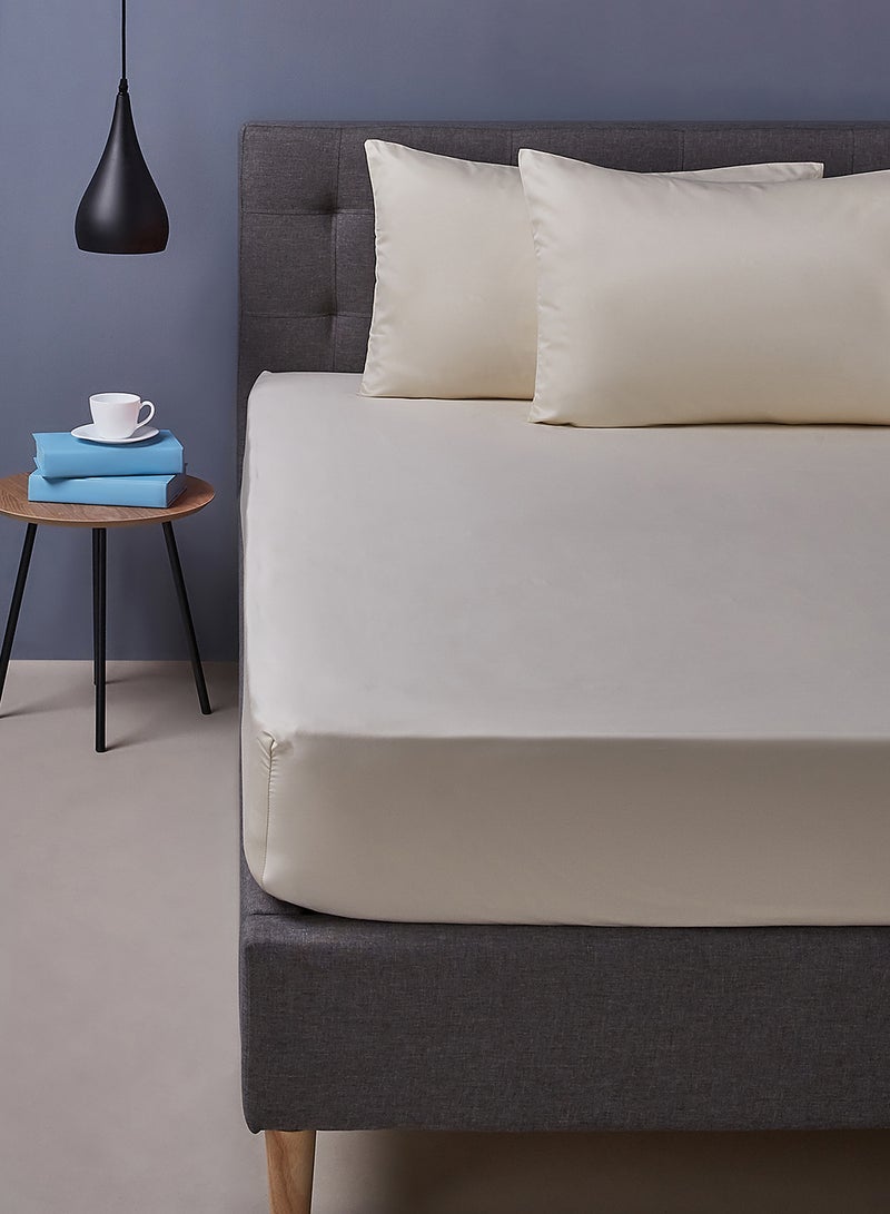 Noon East Fitted Bedsheet Set King Size 100% Cotton Premium Quality 500 TC Everyday Use Breathable And Soft, With 1 Bed Sheet 200X200 Cm + 25cm And 2 Pillow Cases 50X75 Cm - Ivory Ivory King - Image 2