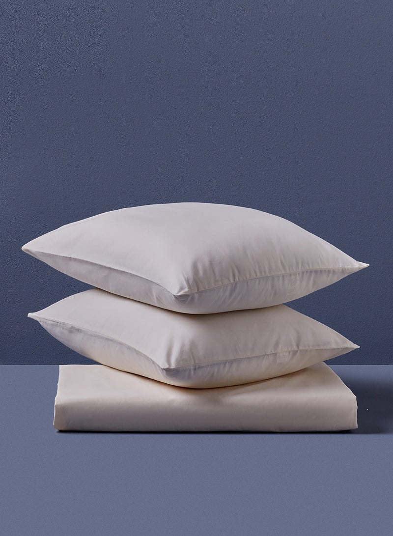 Noon East Fitted Bedsheet Set King Size 100% Cotton Premium Quality 500 TC Everyday Use Breathable And Soft, With 1 Bed Sheet 200X200 Cm + 25cm And 2 Pillow Cases 50X75 Cm - Ivory Ivory King - Image 3