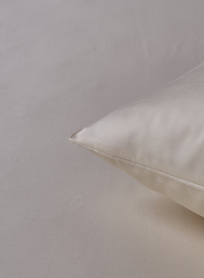 Noon East Fitted Bedsheet Set King Size 100% Cotton Premium Quality 500 TC Everyday Use Breathable And Soft, With 1 Bed Sheet 200X200 Cm + 25cm And 2 Pillow Cases 50X75 Cm - Ivory Ivory King - Image 4
