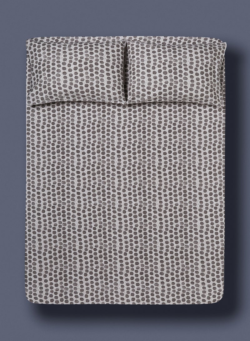 Noon East - Fitted Bedsheet Set King Size 100% Cotton Premium Quality 200 TC Everyday Use Breathable And Soft, With 1 Bed Sheet 200X200 Cm + 25cm And 2 Pillow Cases 50X75 Cm - Grey Dots Grey Dots - Image 1
