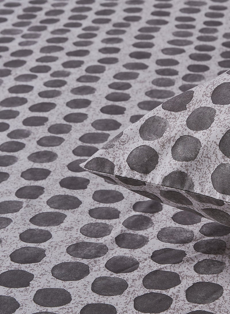 Noon East - Fitted Bedsheet Set King Size 100% Cotton Premium Quality 200 TC Everyday Use Breathable And Soft, With 1 Bed Sheet 200X200 Cm + 25cm And 2 Pillow Cases 50X75 Cm - Grey Dots Grey Dots - Image 1