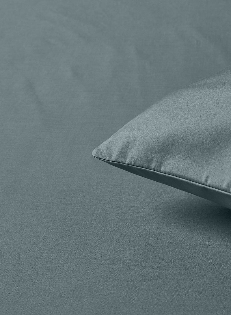 100 % Cotton 200 Thread Count 2-Piece Solid Design Fitted  Sheet With Pillow Case Set -150X200 + 25 cm + 2 Pillow Case 50X75 cm Silver Blue