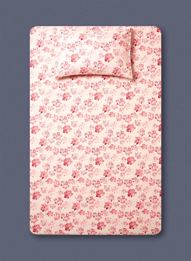Noon East 100% Cotton Printed 200 Thread Count Fitted Sheet Set Pillow Case Set  Pillow Case 120X200 + 25 cm + 1 Pillow Case 50X75 cm Foliolu - Red Twin  - Image 3