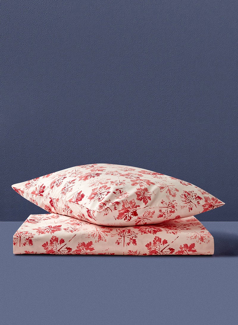 Noon East 100% Cotton Printed 200 Thread Count Fitted Sheet Set Pillow Case Set  Pillow Case 120X200 + 25 cm + 1 Pillow Case 50X75 cm Foliolu - Red Twin  - Image 2