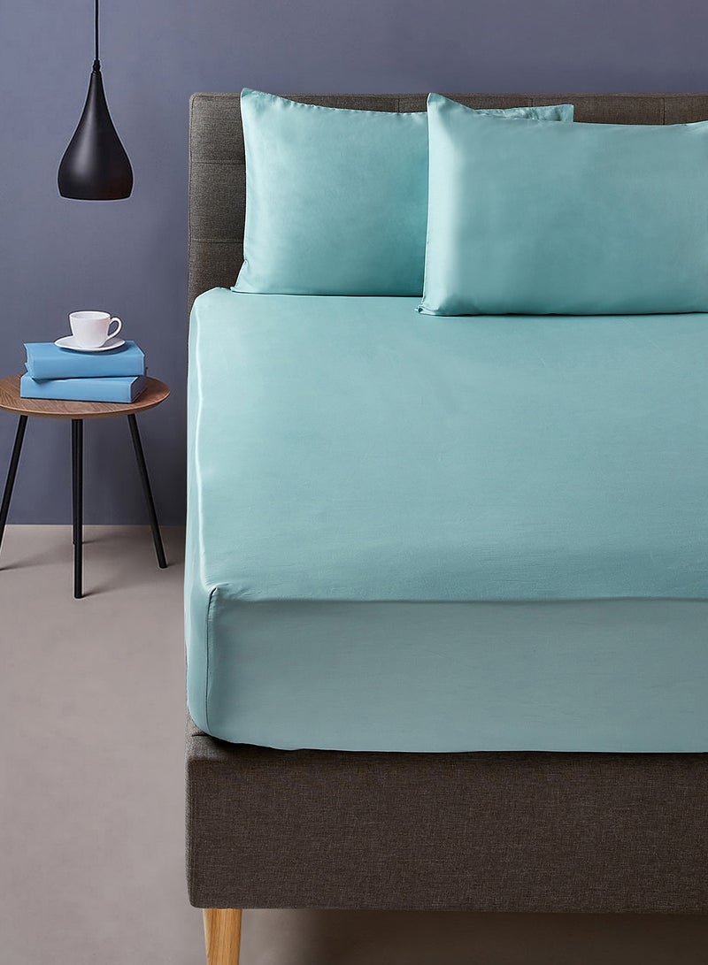 Noon East - Fitted Bedsheet Set Single Size  100% Organic Cotton Premium Quality 220 TC Breathable And Soft 1 Bed Sheet And 2 Pillow Cases Sage Color Sage 120 x 200 + 33cm - Image 1