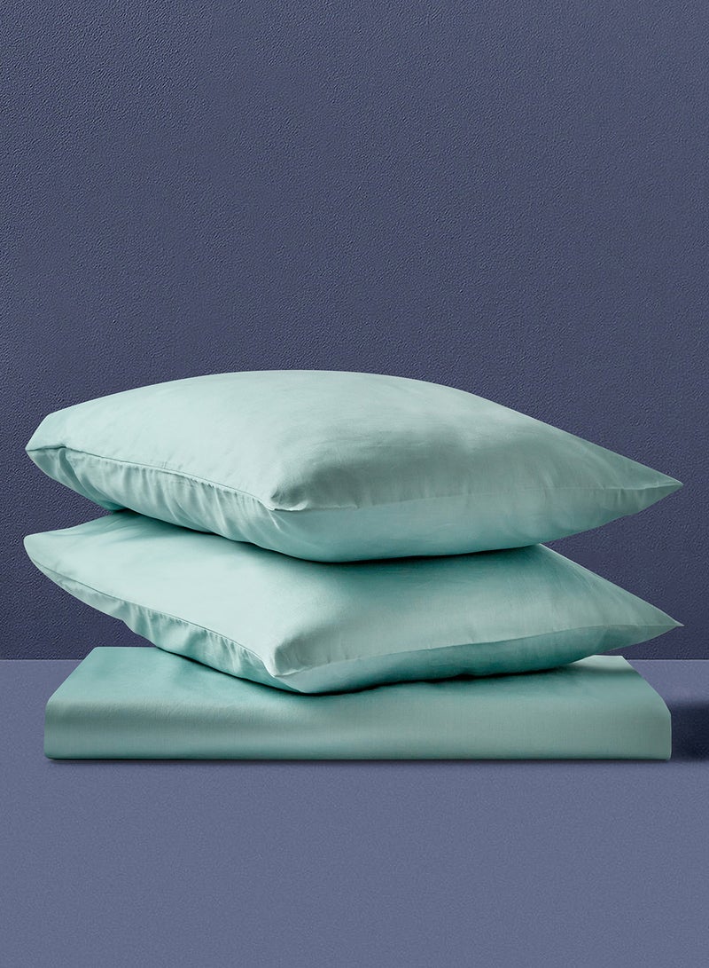 Noon East - Fitted Bedsheet Set Single Size  100% Organic Cotton Premium Quality 220 TC Breathable And Soft 1 Bed Sheet And 2 Pillow Cases Sage Color Sage 120 x 200 + 33cm - Image 1