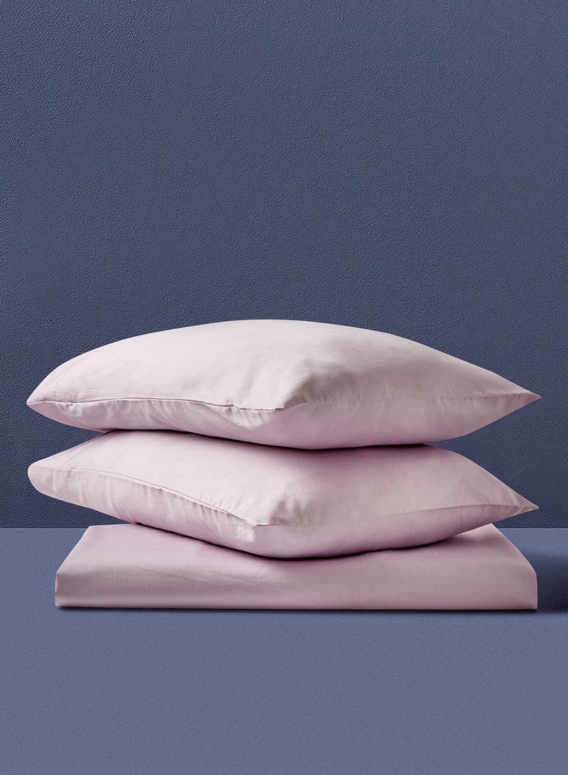 Noon East - Fitted Bedsheet Set Super King Size  100% Organic Cotton Premium Quality 220 TC Breathable And Soft 1 Bed Sheet And 2 Pillow Cases Lilac Color Lilac 200 x 200 + 33cm - Image 1