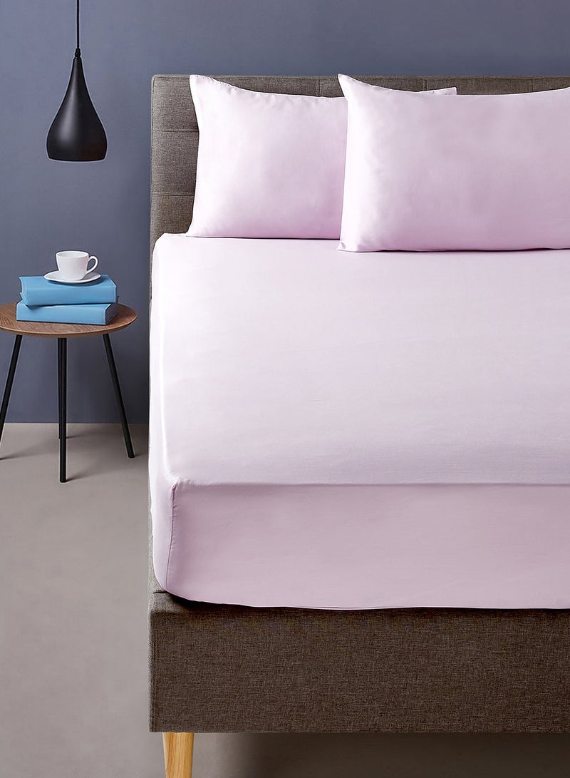 Noon East - Fitted Bedsheet Set Super King Size  100% Organic Cotton Premium Quality 220 TC Breathable And Soft 1 Bed Sheet And 2 Pillow Cases Lilac Color Lilac 200 x 200 + 33cm - Image 1