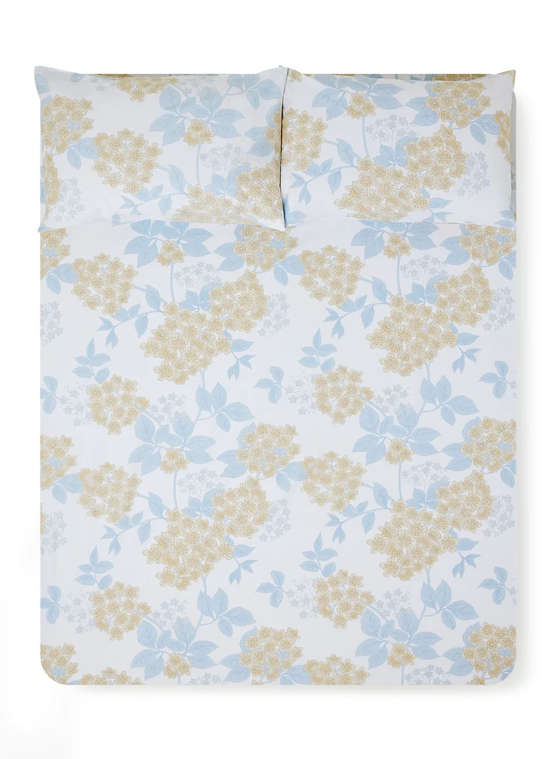 Noon East Fitted Bedsheet Set Queen Size  100% Cotton Percale Light Weight Everyday Use 180 TC High Quality 1 Bed Sheet And 2 Pillow Cases Printed Design Light Blue Color Light Blue