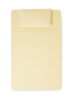 Fitted Bedsheet Set Single Size 100% Cotton StreTChable Jersey High Quality Fabric 140 GSM 1 Bed Sheet 90x190+25cm,And 1 Pillow Case 48x74cm Lemon Yellow Color Lemon Yellow