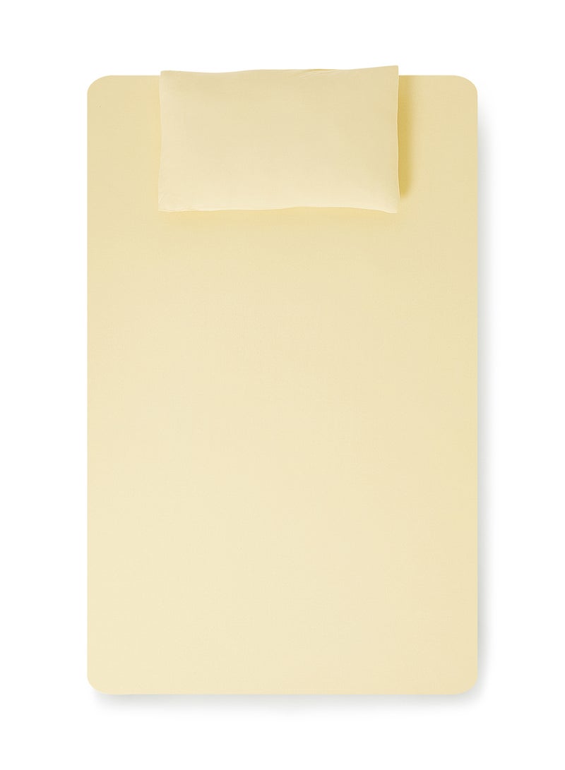 Noon East - Fitted Bedsheet Set Single Size 100% Cotton StreTChable Jersey High Quality Fabric 140 GSM 1 Bed Sheet 90x190+25cm,And 1 Pillow Case 48x74cm Lemon Yellow Color Lemon Yellow - Image 1