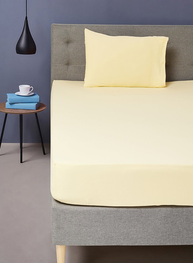 Noon East - Fitted Bedsheet Set Single Size 100% Cotton StreTChable Jersey High Quality Fabric 140 GSM 1 Bed Sheet 90x190+25cm,And 1 Pillow Case 48x74cm Lemon Yellow Color Lemon Yellow - Image 1