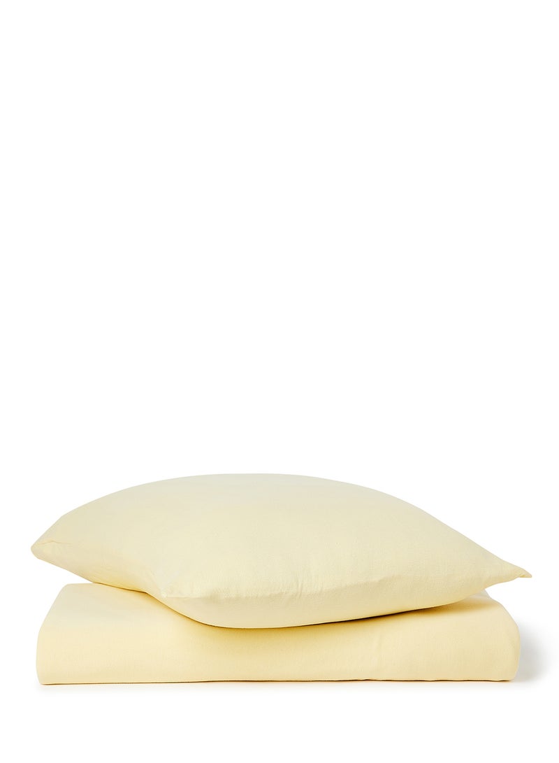 Noon East - Fitted Bedsheet Set Single Size 100% Cotton StreTChable Jersey High Quality Fabric 140 GSM 1 Bed Sheet 90x190+25cm,And 1 Pillow Case 48x74cm Lemon Yellow Color Lemon Yellow - Image 1