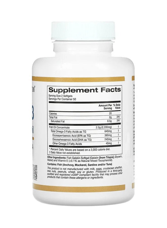 California Gold Nutrition - Omega-3 Premium Fish Oil - 100 Fish Gelatin Softgels 180 Epa / 120 Dha - Image 1