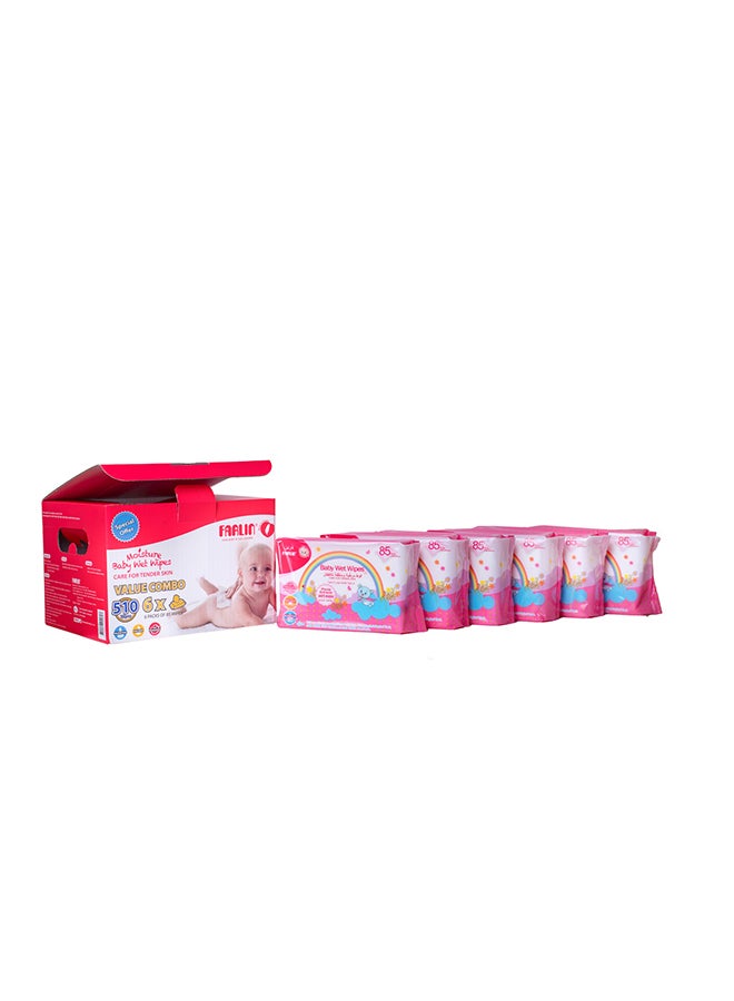 FARLIN - Pack Of 6 Soft Texture Anti Rash Wet Wipes Value Combo For Baby, 510 Count - Image 1