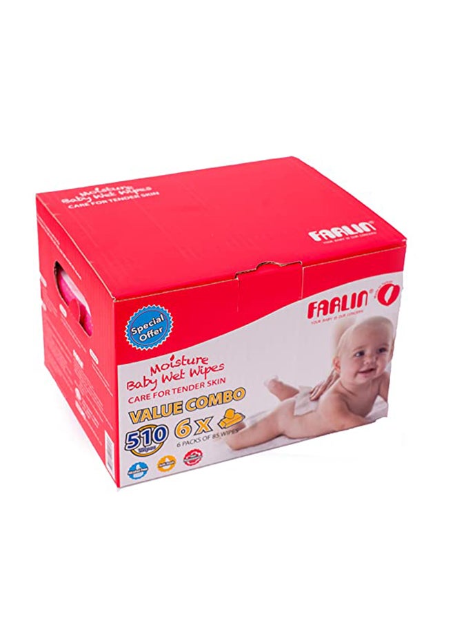 FARLIN - Pack Of 6 Soft Texture Anti Rash Wet Wipes Value Combo For Baby, 510 Count - Image 1