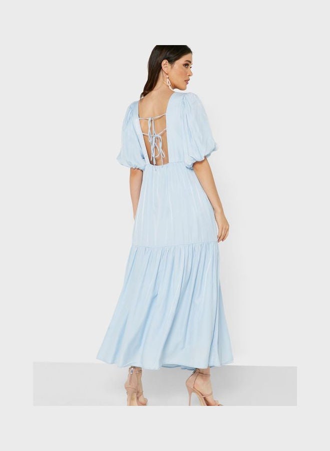 ONLY - Crew Neck Pleated Dress Blue - Image 1