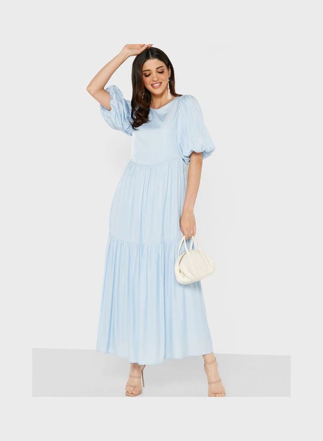ONLY - Crew Neck Pleated Dress Blue - Image 1
