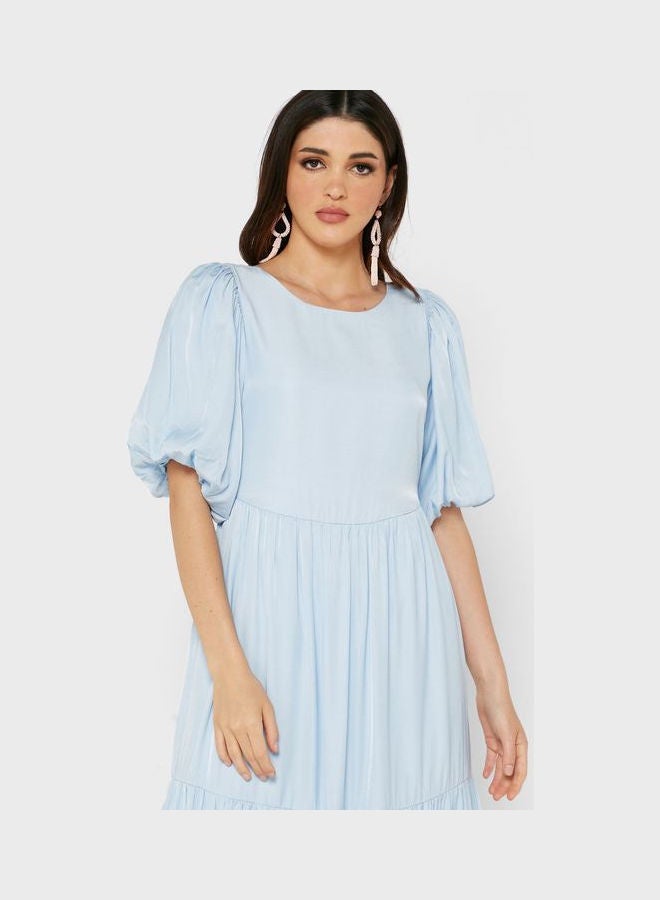 ONLY - Crew Neck Pleated Dress Blue - Image 1