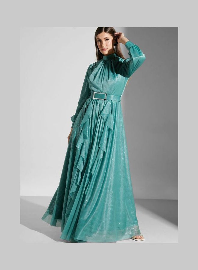 Khizana - Waterfall Frill Dress Blue - Image 1