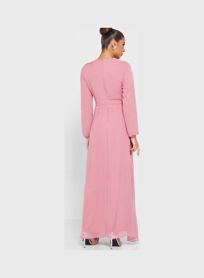 Khizana - Ruched Embroidered Dress Pink - Image 1