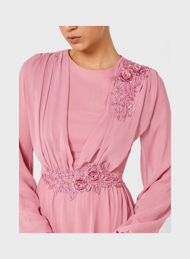 Khizana - Ruched Embroidered Dress Pink - Image 1