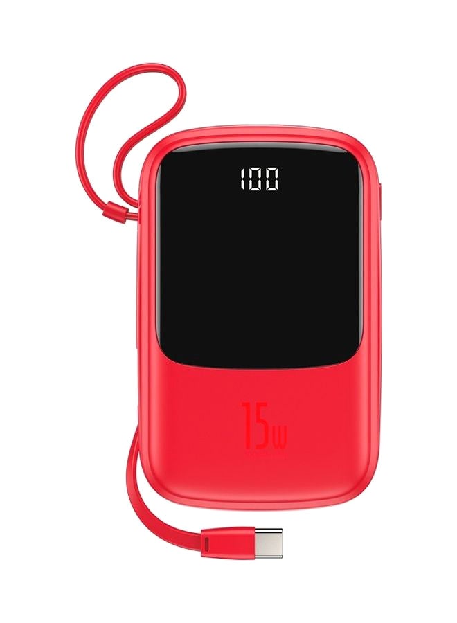 Baseus 10000 mAh 10000mAh Portable Phone Charger USB-C Small Portable Charger Power Bank Fast Charging with Built-in Type- C Cable 15W PD Fast Charging Battery Pack for Huawei, Samsung, Xiaomi and Android Devices - Red  - Image 1