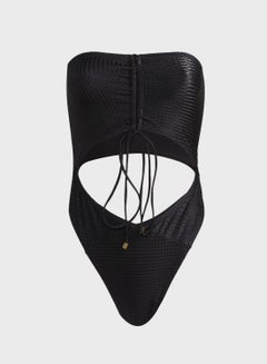 Halter Neck Cut Out Detail Swimsuit Black