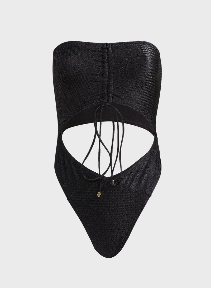SOUTH BEACH - Halter Neck Cut Out Detail Swimsuit Black - Image 1