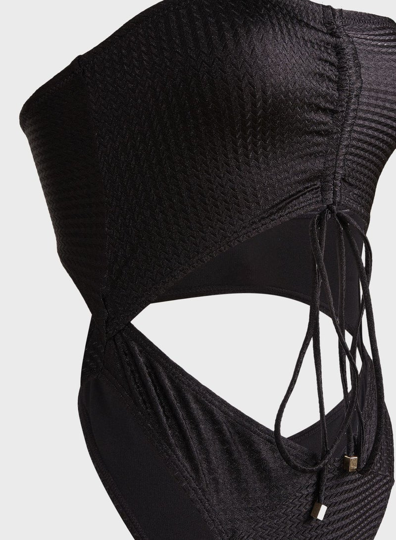 SOUTH BEACH - Halter Neck Cut Out Detail Swimsuit Black - Image 1