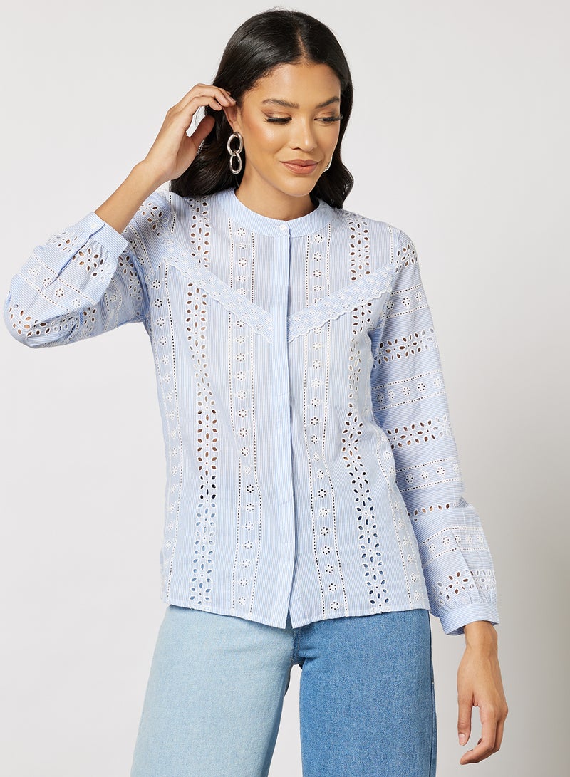ONLY Schiffli Long Sleeve Blouse Blue  - Image 1
