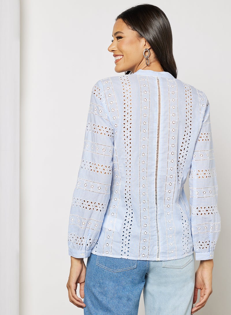 ONLY Schiffli Long Sleeve Blouse Blue  - Image 2