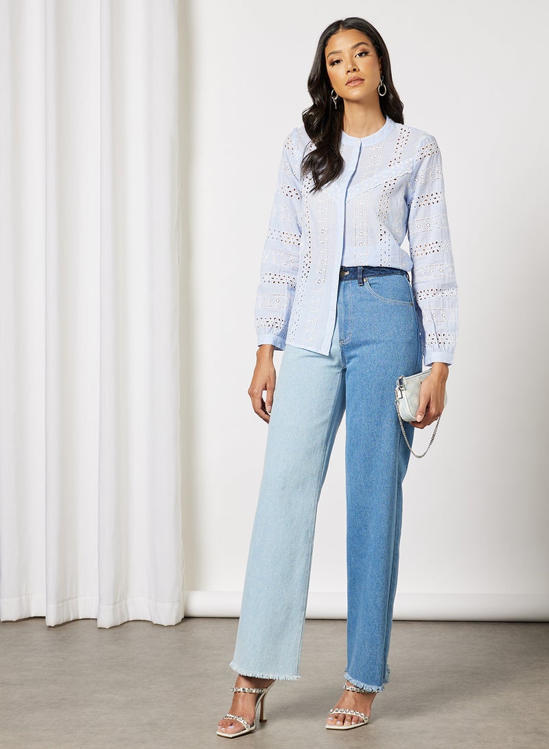 ONLY Schiffli Long Sleeve Blouse Blue  - Image 3