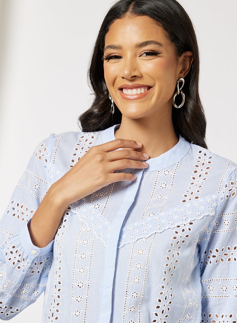ONLY Schiffli Long Sleeve Blouse Blue  - Image 4