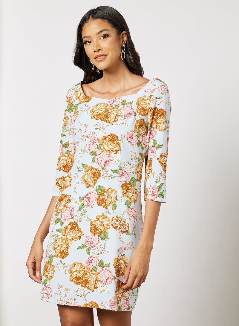 Aila Women's Casual Boat Neck Half Sleeve  Print Mini Dress Multicolour  - Image 1
