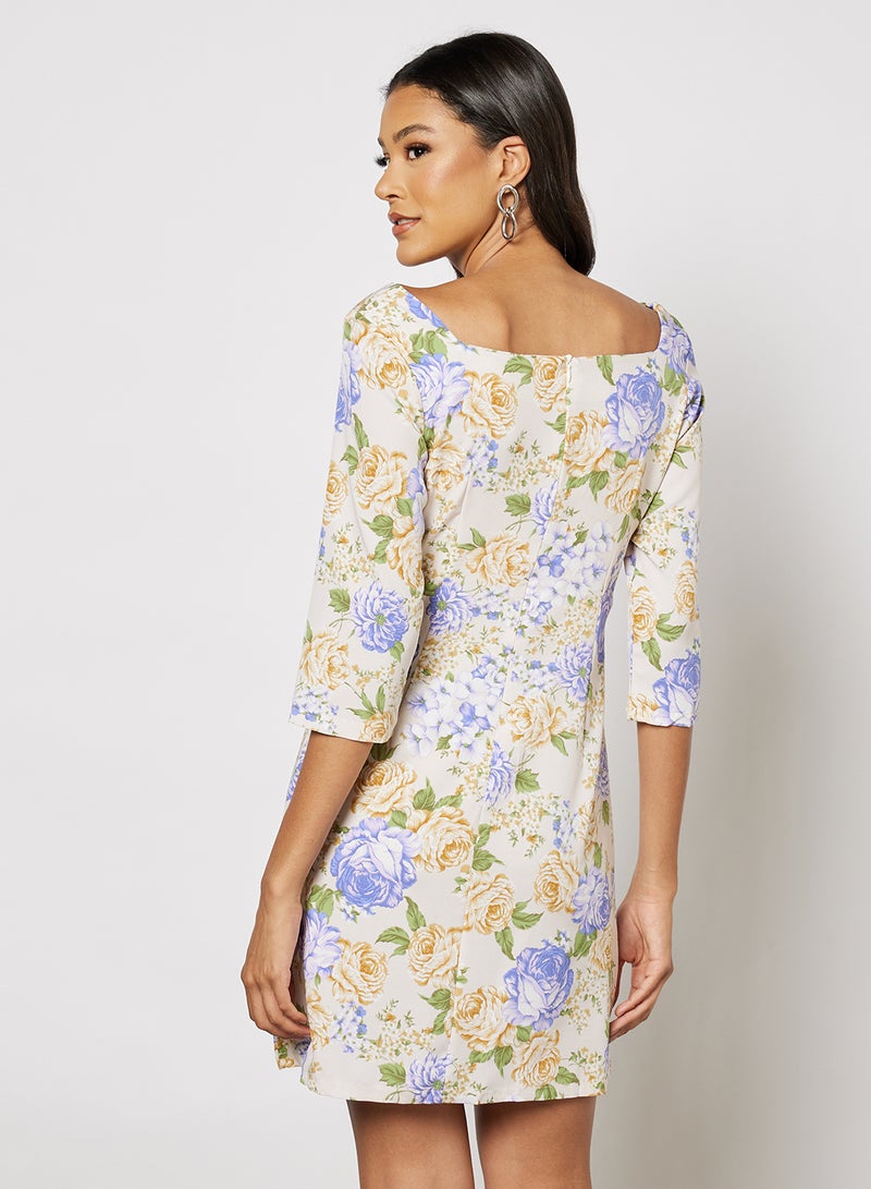 Aila - Women's Casual Boat Neck Half Sleeve  Print Mini Dress Multicolour - Image 1