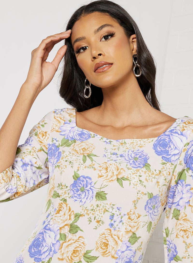 Aila - Women's Casual Boat Neck Half Sleeve  Print Mini Dress Multicolour - Image 1